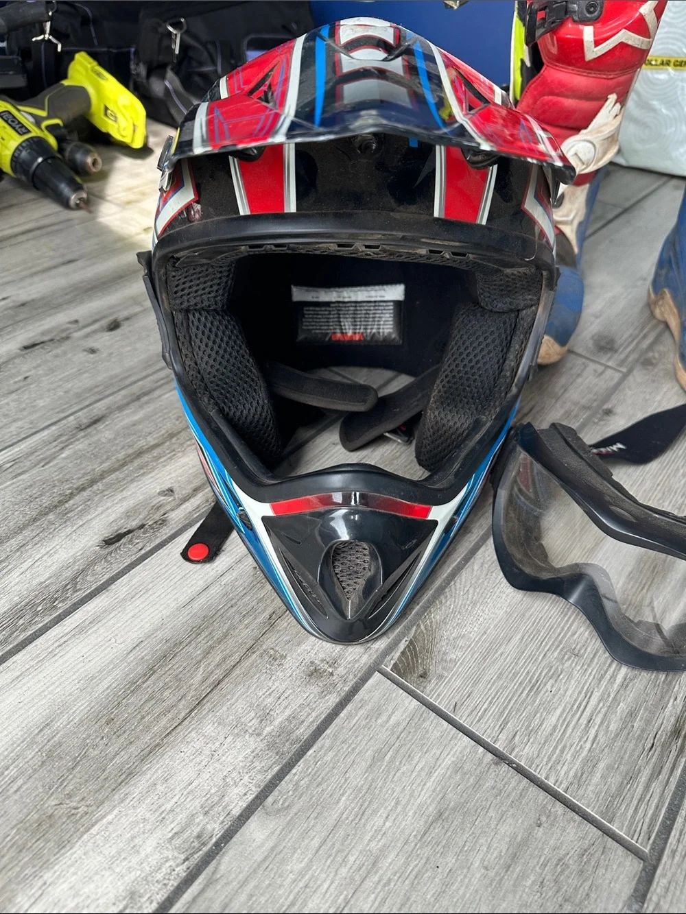 Youth Red and Blue Motocross Boots with Reinforced Support